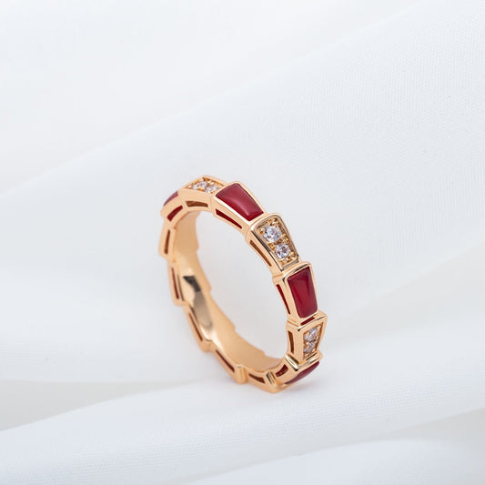 [⭐JeweliWhal]SERPENTI RING PINK GOLD CARNELIAN DIAMOND 3MM