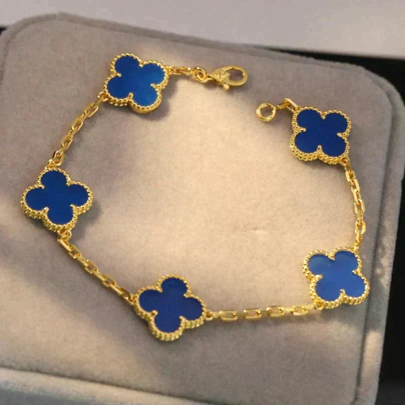 [⭐JeweliWhal] CLOVER 5 MOTIF BLUE AGATE BRACELET COLLECTION