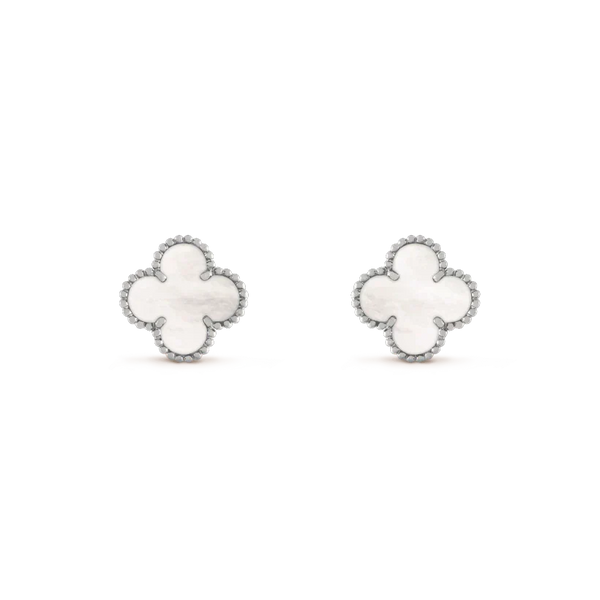 [⭐JeweliWhal]CLOVER MEDIUM 1 MOTIFS  WHITE MOP EARRINGS SILVER