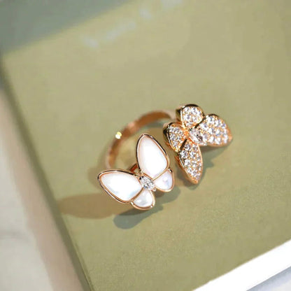 [⭐JeweliWhal]TWIN BUTTERFLY DIAMOND MOP RING