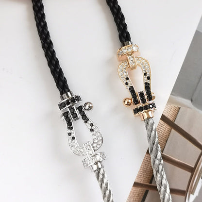 [⭐JeweliWhal]FORCE LARGE HORSESHOE BLACK WHITE DIAMOND BRACELET ROSE GOLD