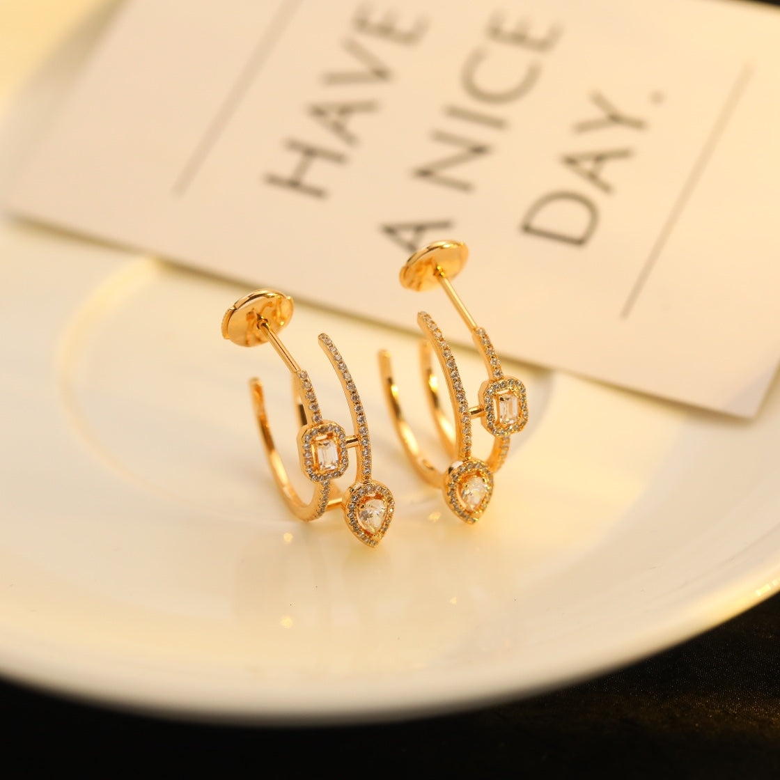 [⭐JeweliWhal]CREOLES MY TWIN 2 RANGS SILVER DIAMOND EARRINGS