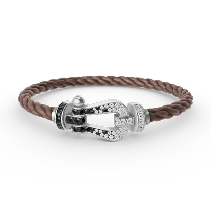 [⭐JeweliWhal]FORCE LARGE HORSESHOE BLACK WHITE DIAMOND BRACELET SILVER