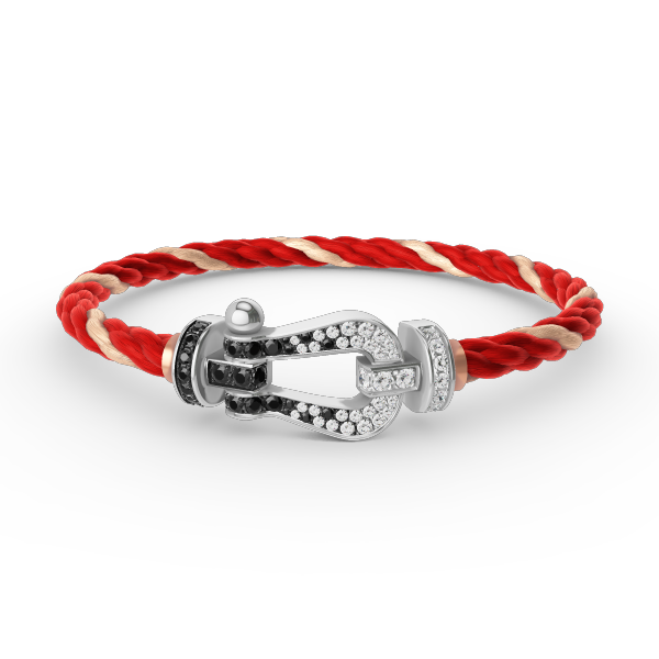 [⭐JeweliWhal]FORCE LARGE HORSESHOE BLACK WHITE DIAMOND BRACELET SILVER