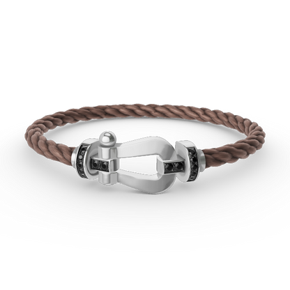 [⭐JeweliWhal]FORCE LARGE HORSESHOE BLACK DIAMOND BRACELET SILVER