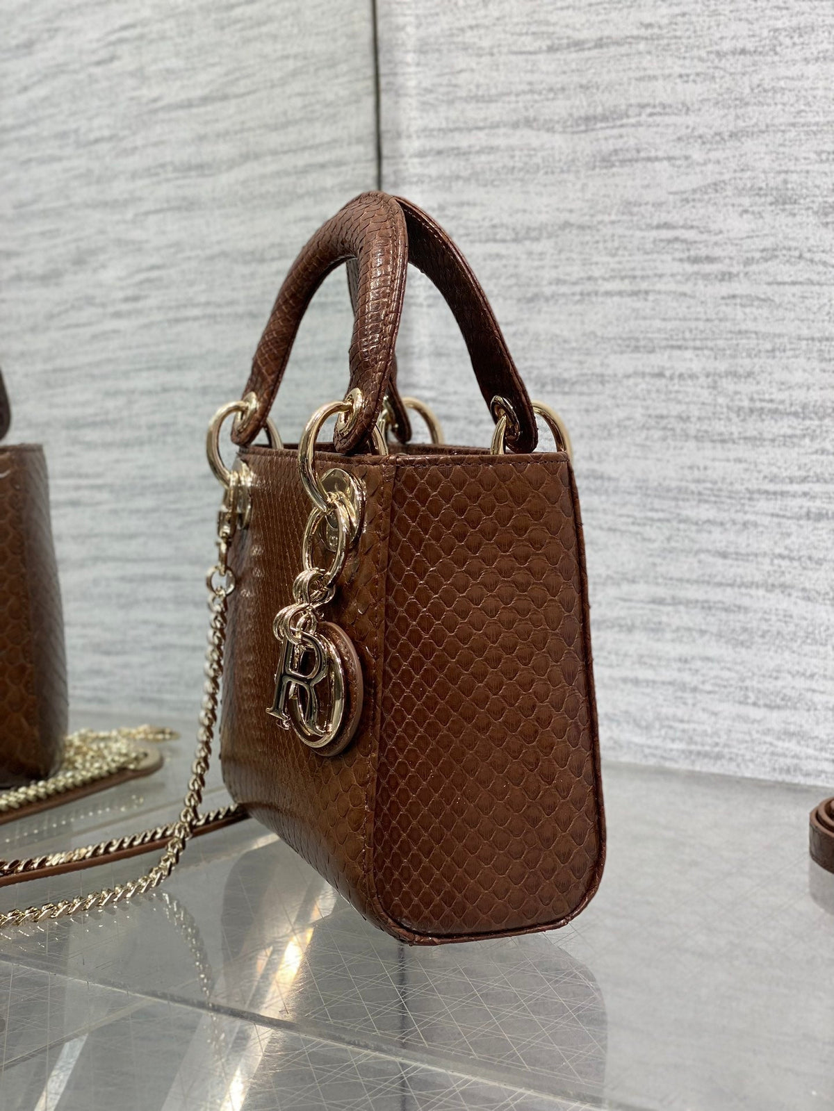MINI 17 LADY BAG IN PEACAN BROWN METALLIC LAMBSKIN