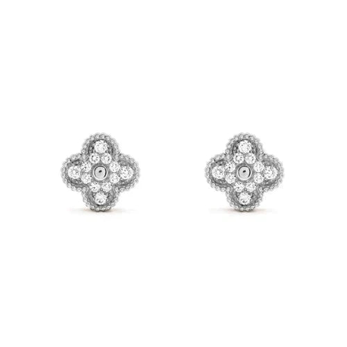 [⭐JeweliWhal]CLOVER 1 MOTIFS DIAMOND STUD EARRINGS SILVER