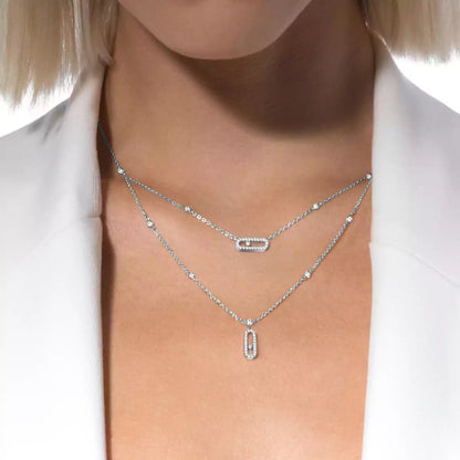 [⭐JeweliWhal]2 Rows Rose Gold Diamond Pave_ Necklace Move Uno