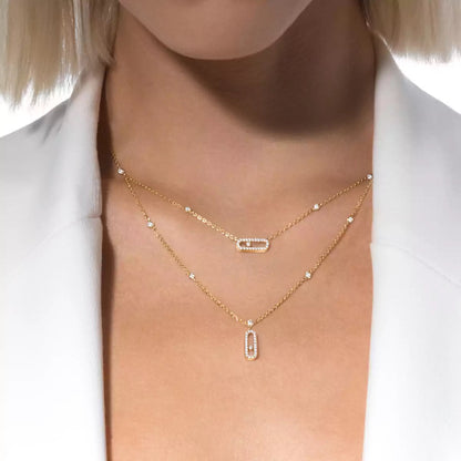 [⭐JeweliWhal]2 Rows Rose Gold Diamond Pave_ Necklace Move Uno